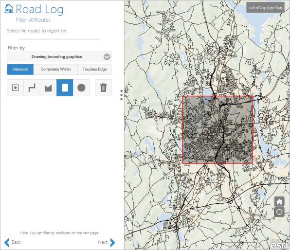 Select a route by drawing a rectangle Select a route by drawing a rectangle